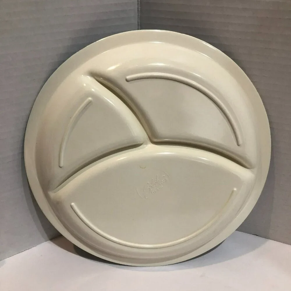 Teddy Bear 10” Plate 3 Compartment Round Melamine Vintage Taiwan